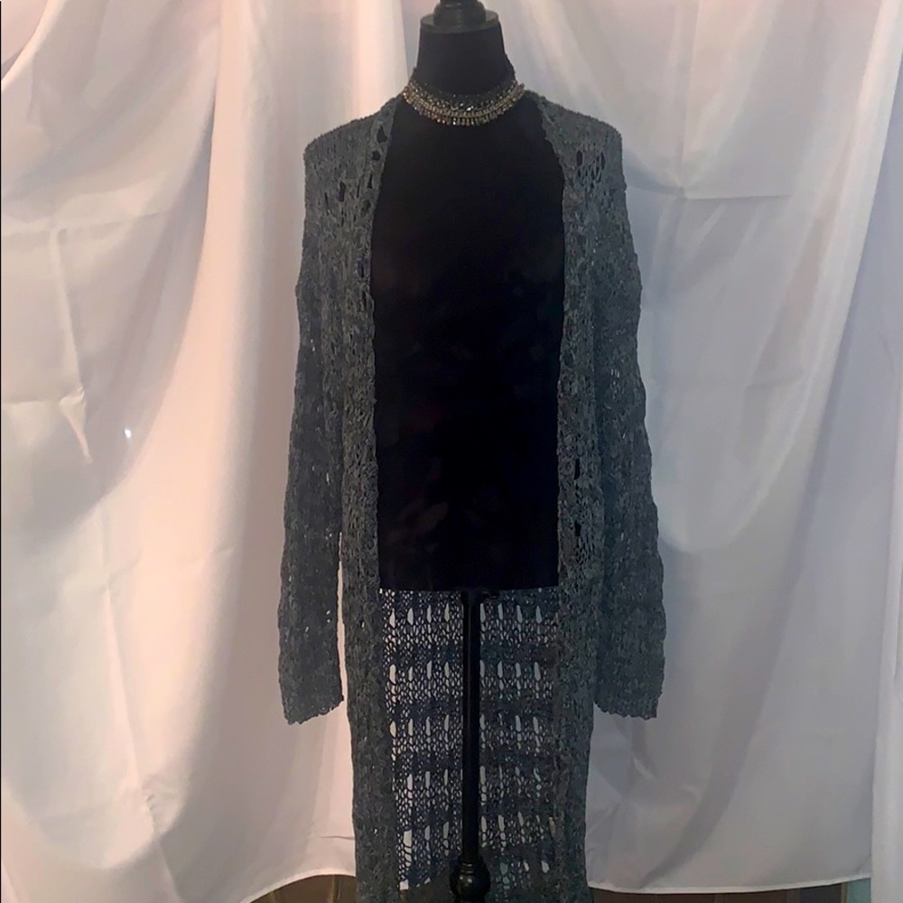 Crocheted long sweater